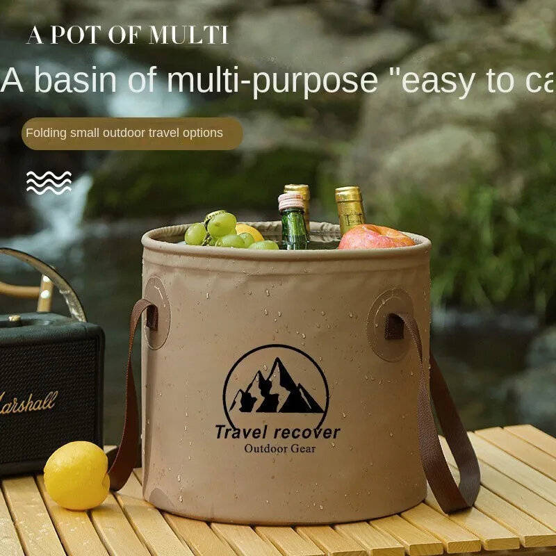 Khaki - 20L Collapsible Bucket Folding Large Capacity Leakproof Huge Loading Fishing Bucket Camping