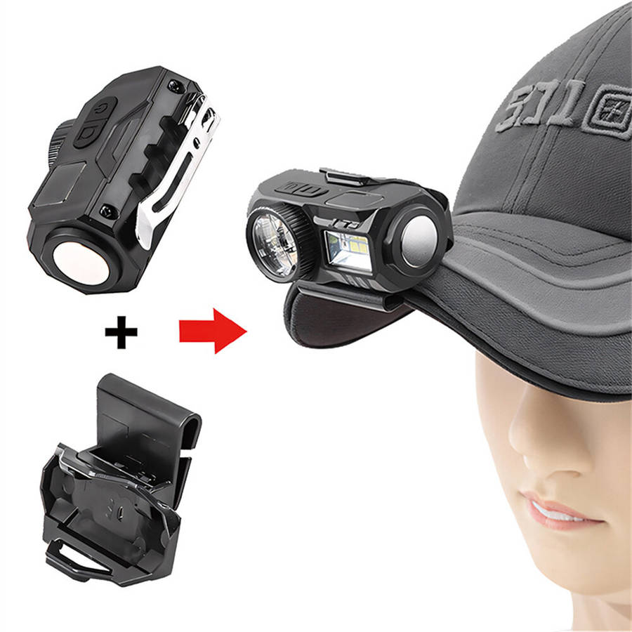 Black - USB Motion Sensor LED Headlamp Clip-on Light Cap Headlight Rechargeable Mini Head Flashlight