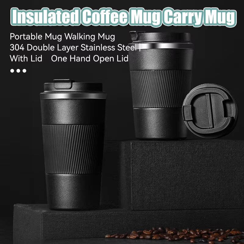 White - IPRee 510ml Double Stainless Steel Coffee Thermos Mug with Non-Slip Case Car Vacuum Flask Tr