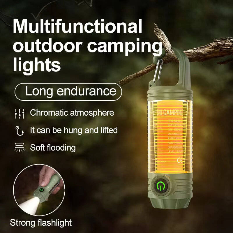 Green - Multi Functional Camping Light Outdoor LED Night Riding Light Rechargeable Flashlight Night