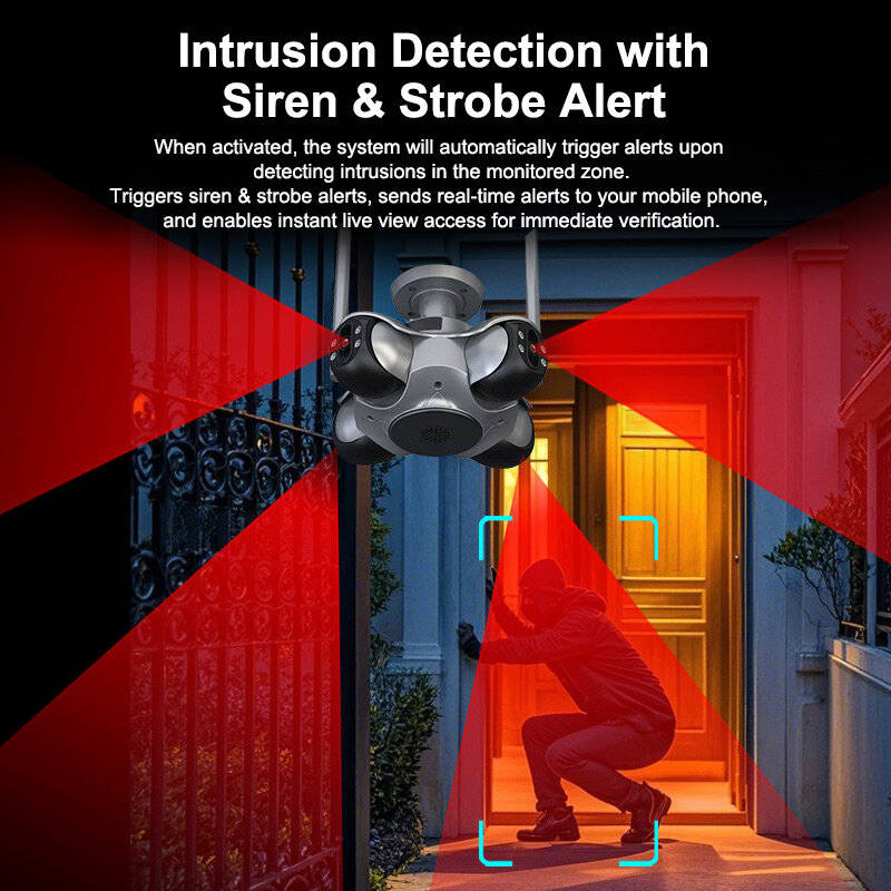EU Plug - 4MP+4MP+4MP+4MP Multi-directional Camera Four-screen Panoramic Home Outdoor HD Ball Wirele