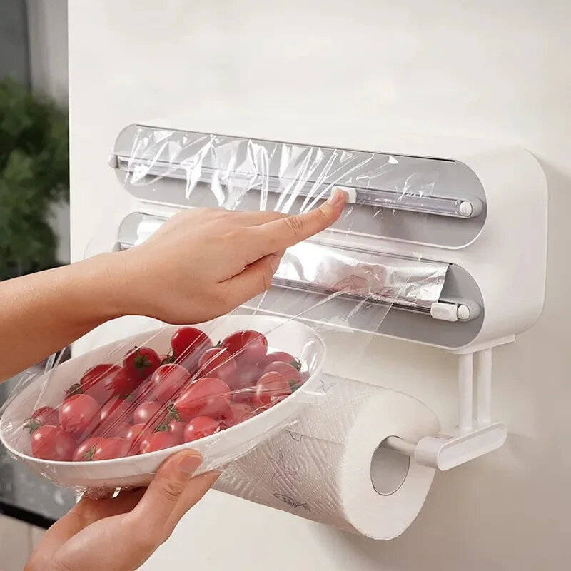 Creative Magnetic Wall-mounted Multifunctional Double-layer Plastic Wrap Cutter Baking Cutter Adjust