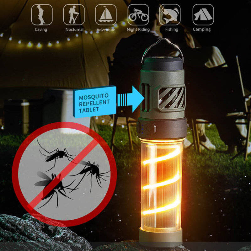 Black - 3 in 1 Camping Lantern USB Rechargeable Camping Light 1500mAh High Power Mosquito Lamp IP44