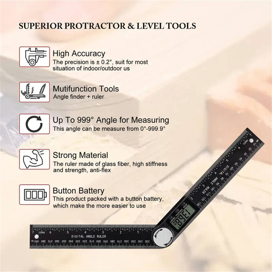 Black - 2-in-1 Digital Angle Finder Protractor with 7 Inch/200mm Ruler Spill-Proof Design for Woodwo