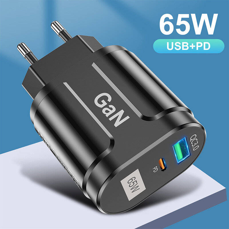 Black - [GaN Tech] USLION 65W 2-Port USB PD Charger 33W USB-C PD+33W QC3.0 PD3.0 FCP AFC Fast Chargi