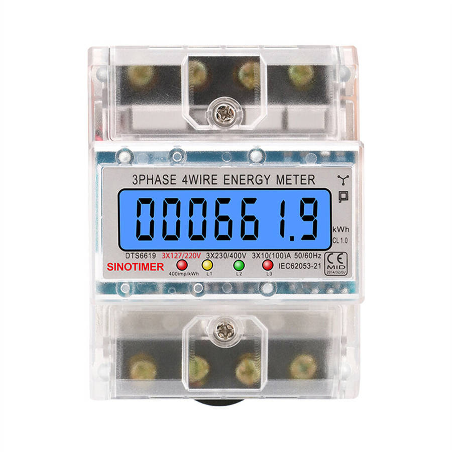 White - SmartMeter 100A LCD KWh Energy Meter with Three-Phase Backlight Guide Rail for Home Use Ener