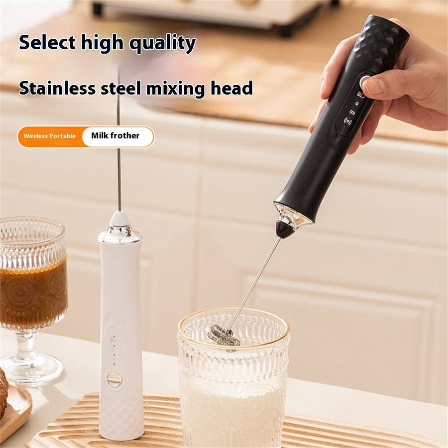 Black - Comfook Rechargeable Handheld Milk Frother with 3 Speed Settings 3 Whisk Heads for Coffee, E