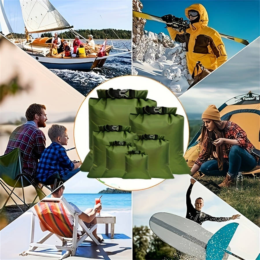Green - IPRee 6 PCS Outdoor Waterproof Bag Dry Sack for Drifting Boating Floating Kayaking Beach Wat