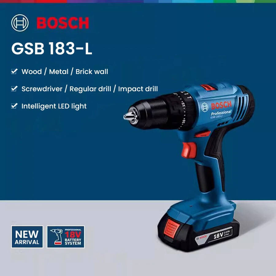 Without Battery - GSB 183-L for Bosch Cordless Impact Drill 18V Brushed Motor 56Nm Torque LED Light