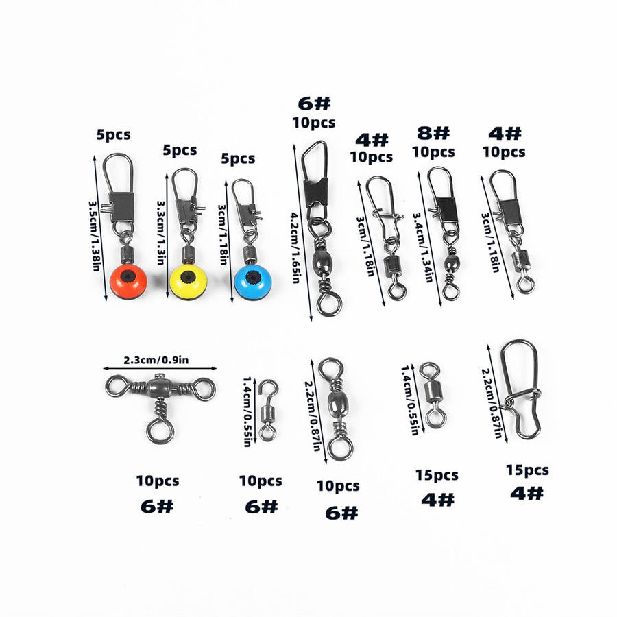 White - Anmuka 115pcs Fishing Connector Swivel Box Pack Pins Center Pass Swivels Sea Bean Bass Trout
