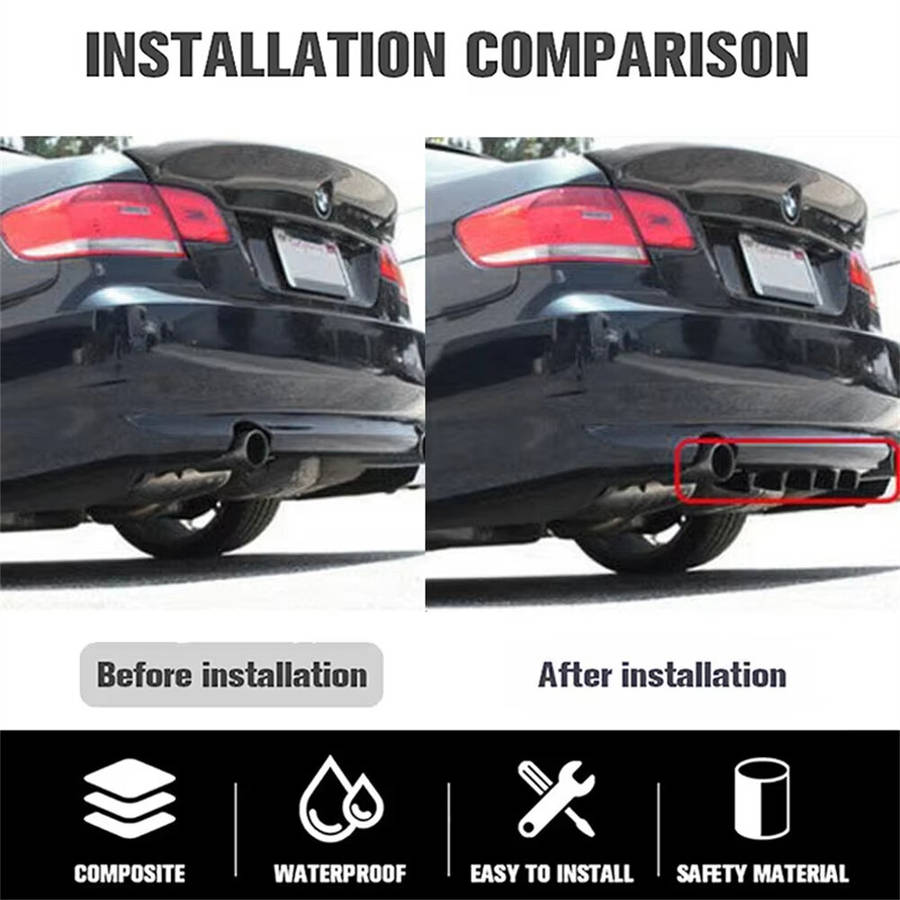 Gloss Black - Car Rear Bumper Diffuser Chassis 5 Fins Shark Fin Style Splitter Chin Spoiler Lower Li