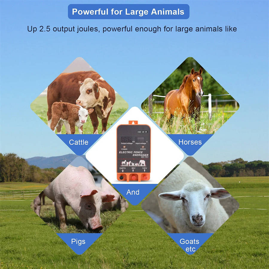 EU Plug - 5km Electric Fence Energizer 2.5 Joule With LCD Display 12V Farm Electric Poultry Equipmen