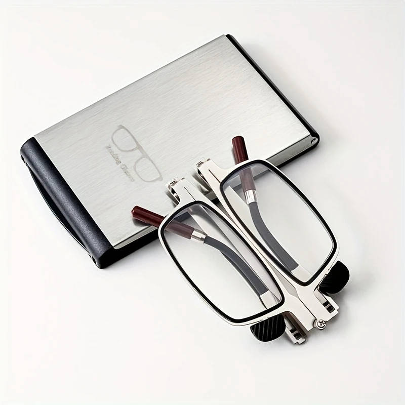 +300 - 2 in 1 Portable Folding Reading Glasses with Metal Glasses Case Mobile Phone Holder HD Anti-F