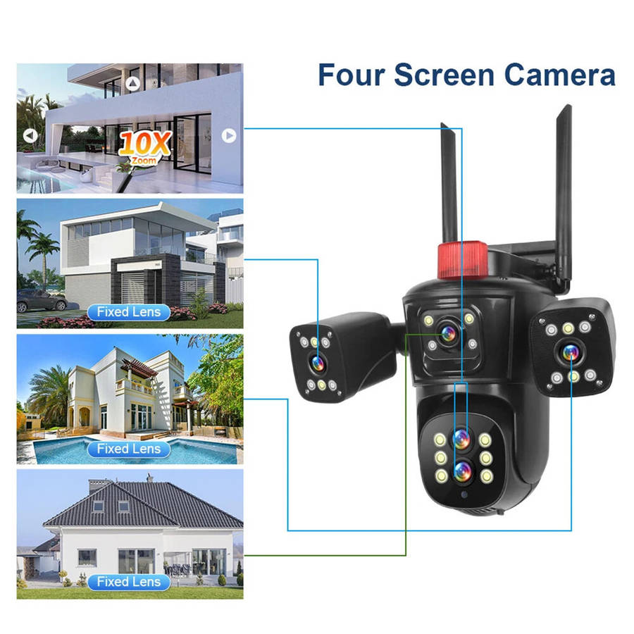 DIDSteh 20MP WIFI IP Camera Four Screens Five Lens 10X Zoom Wireless Outdoor Smart Auto Tracking CCT