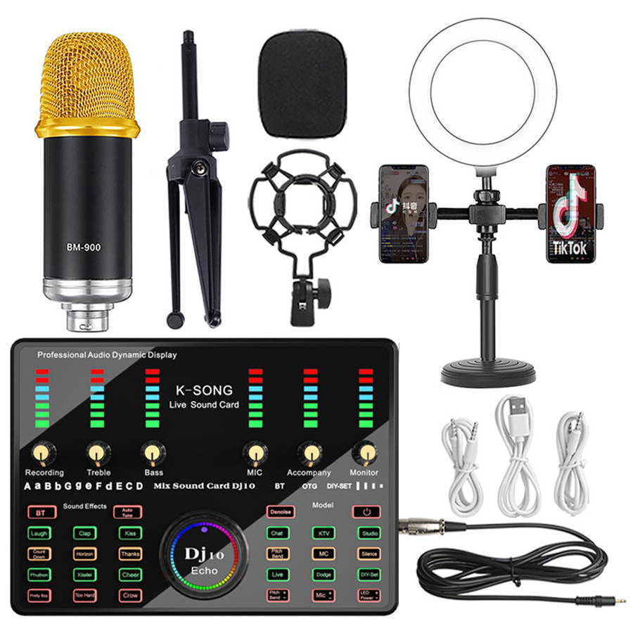 A - Microphone Sound Recording Microphone Kit With DJ10 Sound Card For Radio Braodcasting Singing Re