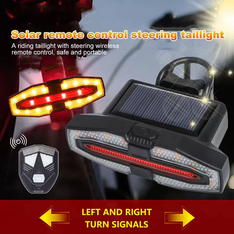 Black - BIKIGHT Bicycle Solar Charging Wireless Remote Control Turn Signal Taillights USB Rechargeab