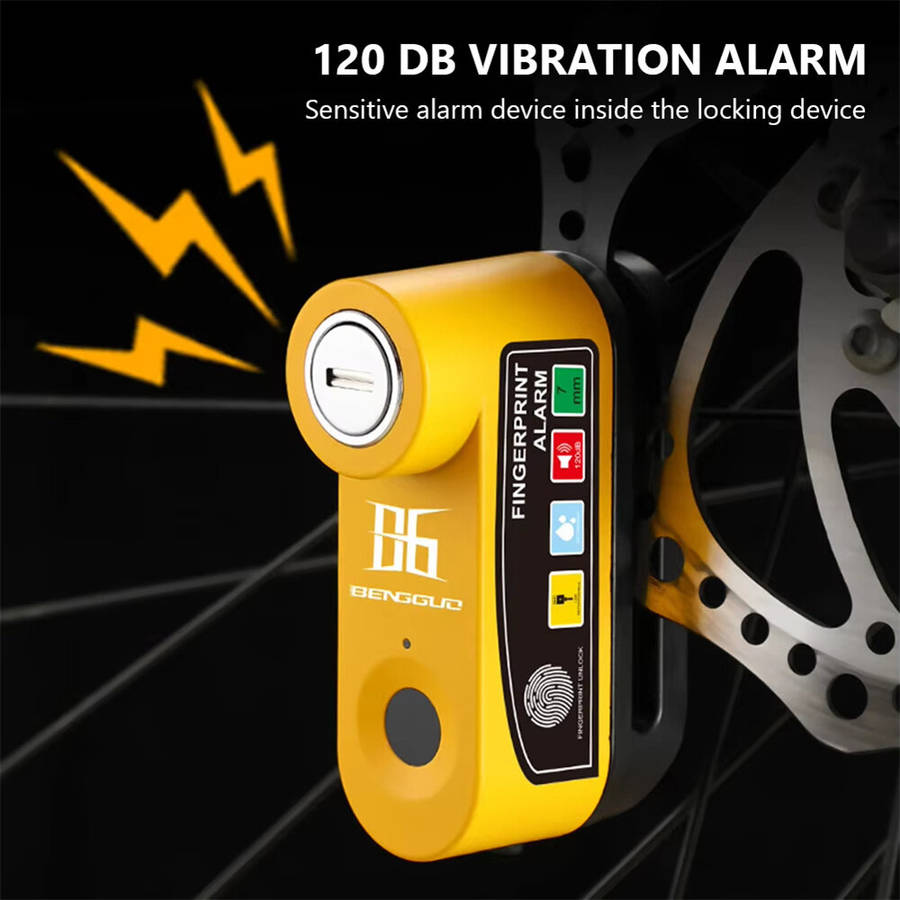 Blue - BENGGUO 120dB Bicycle Fingerprint Unlocking Disc Brake Lock USB Charging Waterproof Alarm Saf