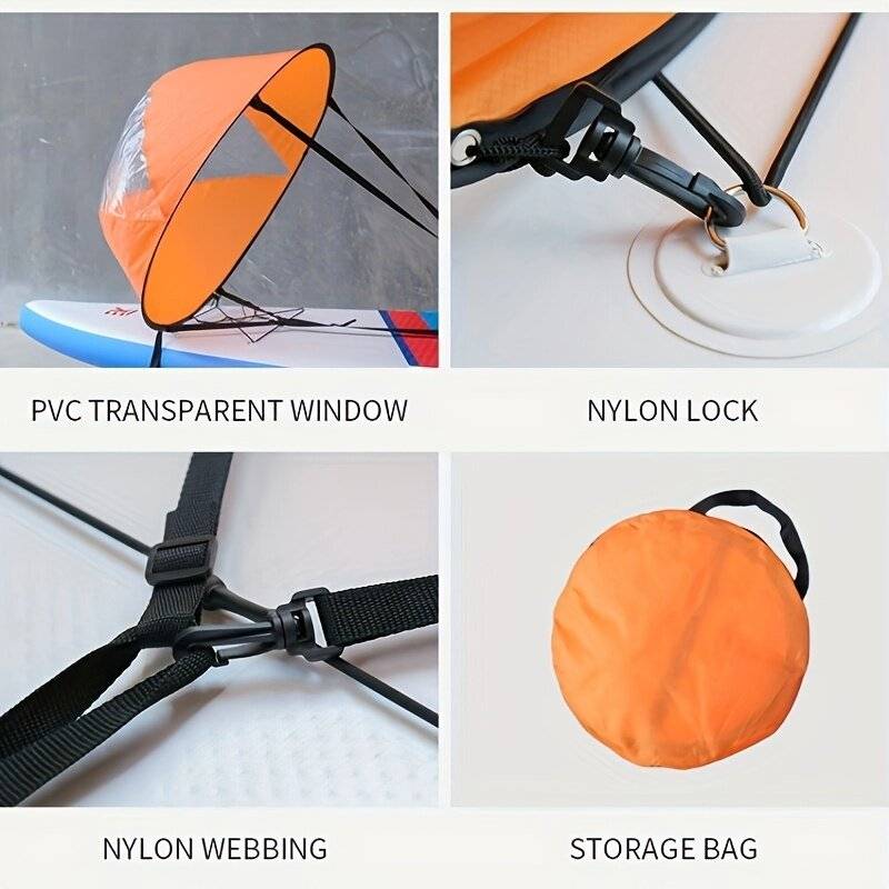Orange - KOETSU Kayak Boat Wind Paddle Sailing Kit, Popup Board Sail Rowing Downwind Boat Windpaddle