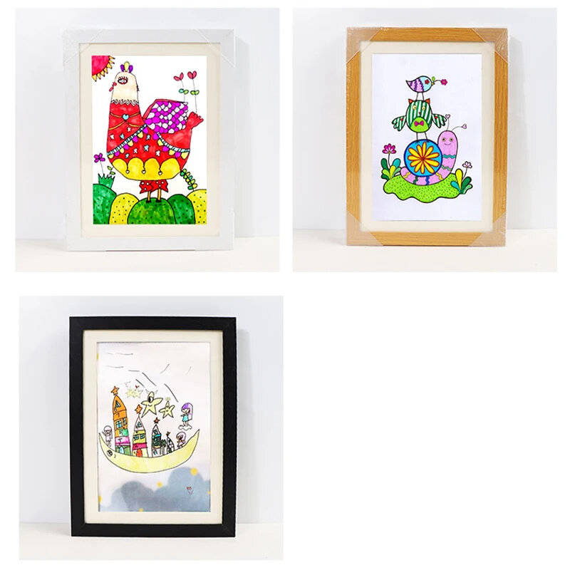 Black - 2pcs Children's Art Frames A4 Front Hole Art Frame for Kids 2 Wooden Picture Frames for 50-2