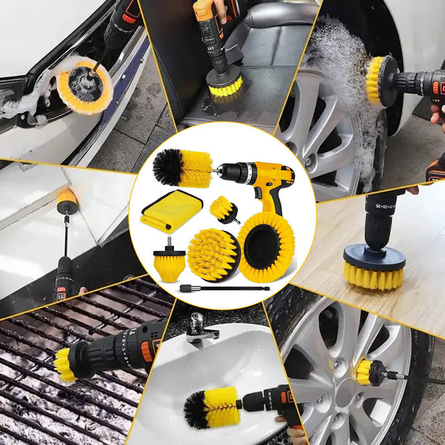 7 Piece Drill Brush Attachment Set with Extended Reach for Cleaning Tub Sink Tile Carpet and Grout P