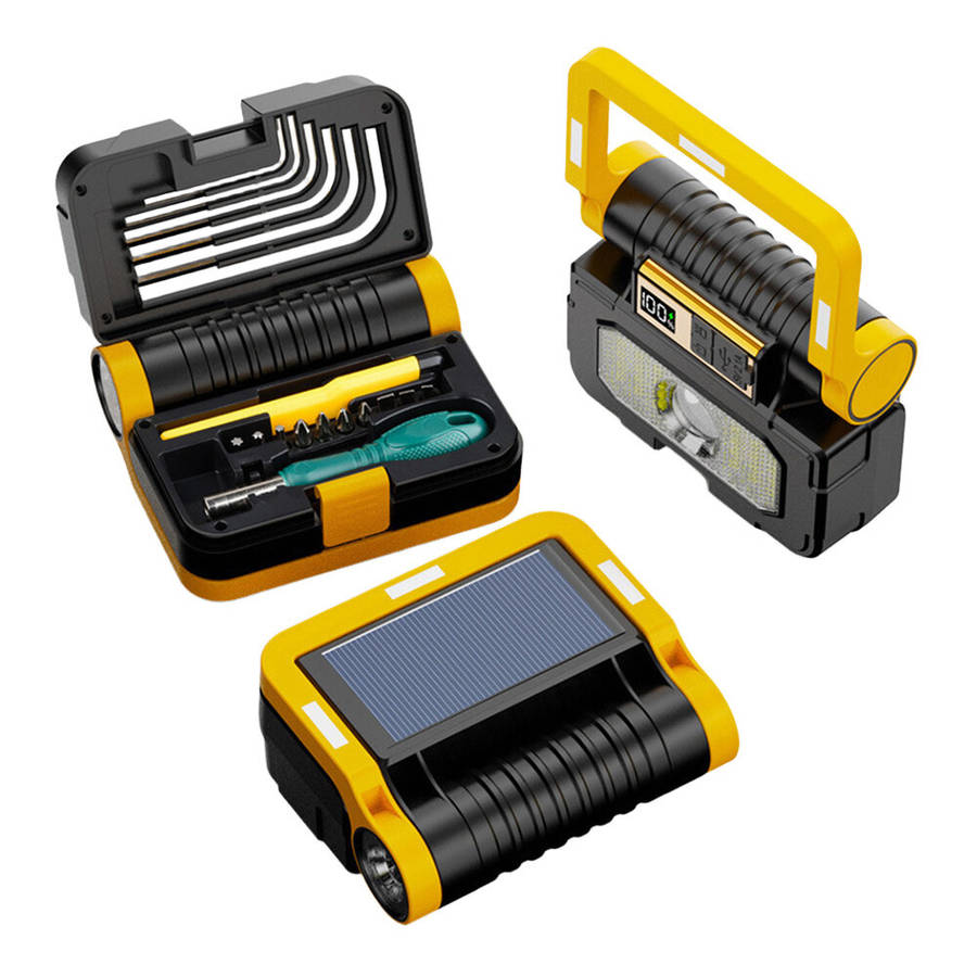 Black - IPRee Multifunctional Folding LED Solar Flashlight Dual Light Source Outdoor Camping Torch B