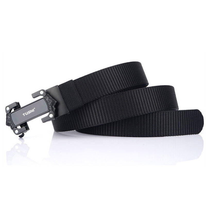 Black - TUSHI Strong Metal Automatic Buckle Black Belt Wear-resistant Tough 125cm Nylon Belts For Me