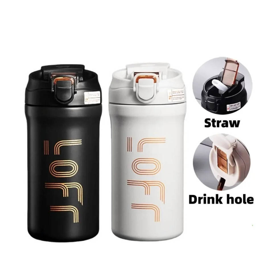 White - IPRee 600ml/21OZ Portable Thermal Coffee Mug with Straw Double Wall Insulated Sublimation Tu