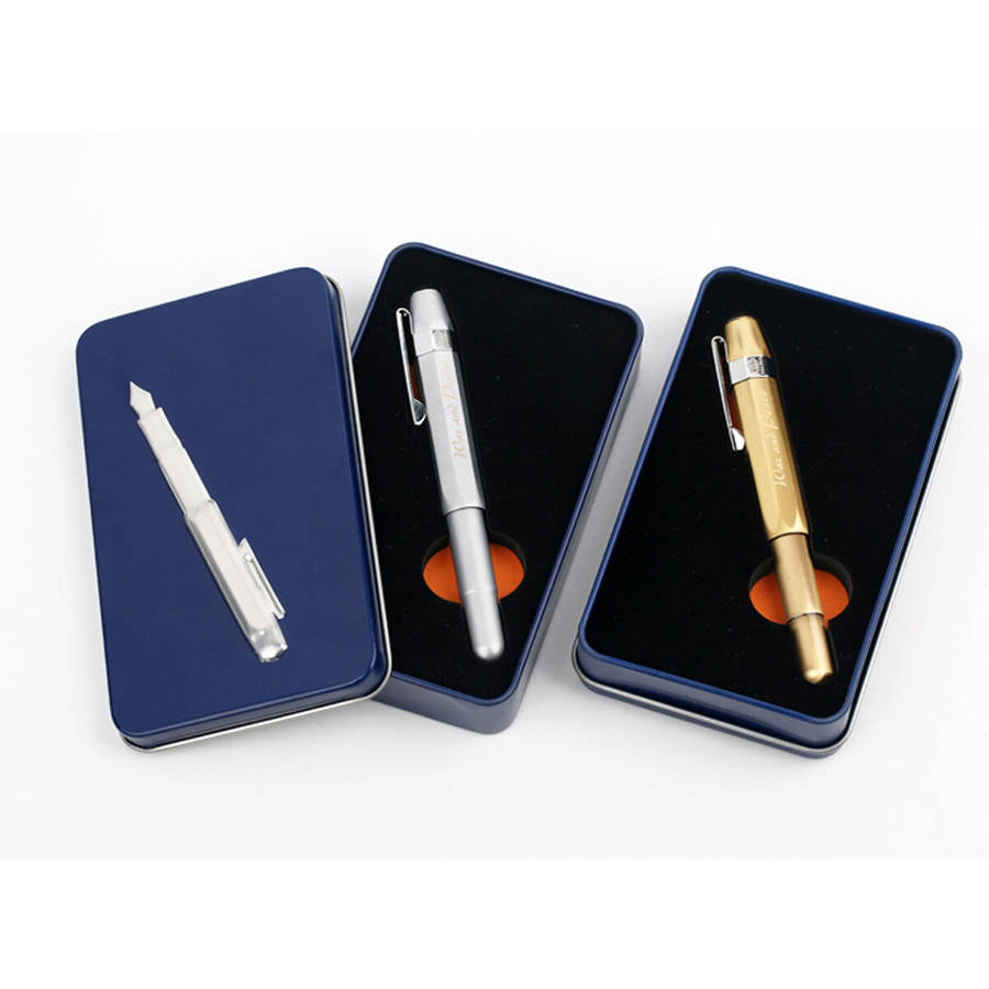 Metal Fountain Pen Short Smooth Calligraphy Writing Pen Ink Gel Pen with Iron Case Gift for Students