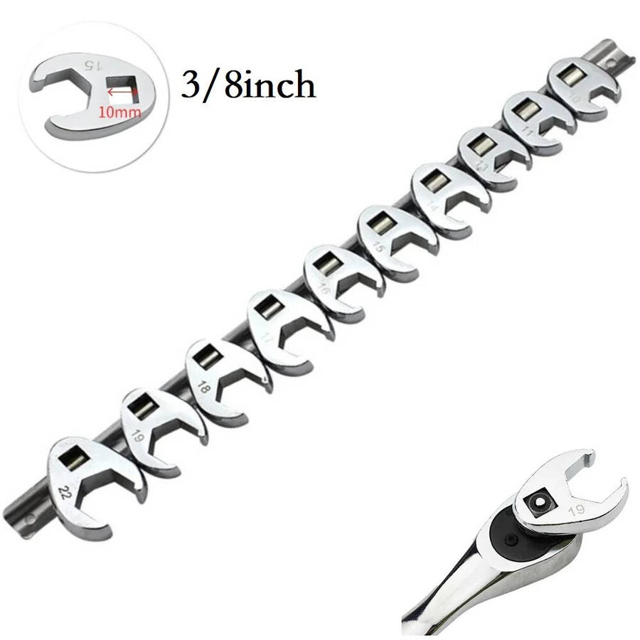 10PCS 3/8Inch Drive Crowfoot Wrench 10 To 22mm Metric SAE Imperial Chrome Plated Foot Open End Spann