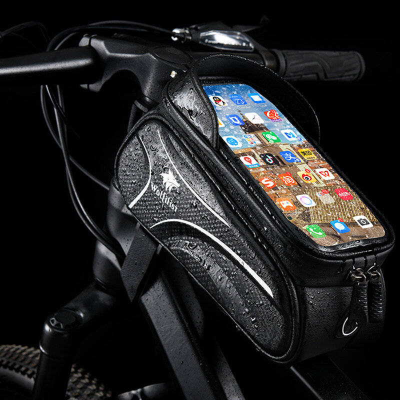 Black - Wolfilist Bike Bag 2L Large Capacity Waterproof With Sun-Visor Rain Cover Phone Holder - Per
