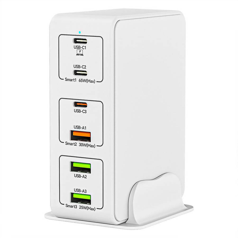 White - 818H 120W 6-Port USB PD Charger 3C+3A Fast Charging Wall Charger Adapter EU Plug for iPhone