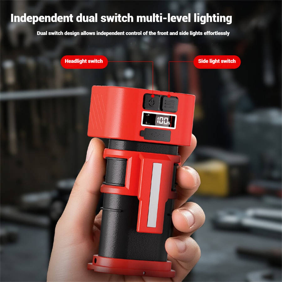 Red - Portable Magnetic Waterproof Work Light Type-C Rechargeable LED Flashlight with Digital Displa