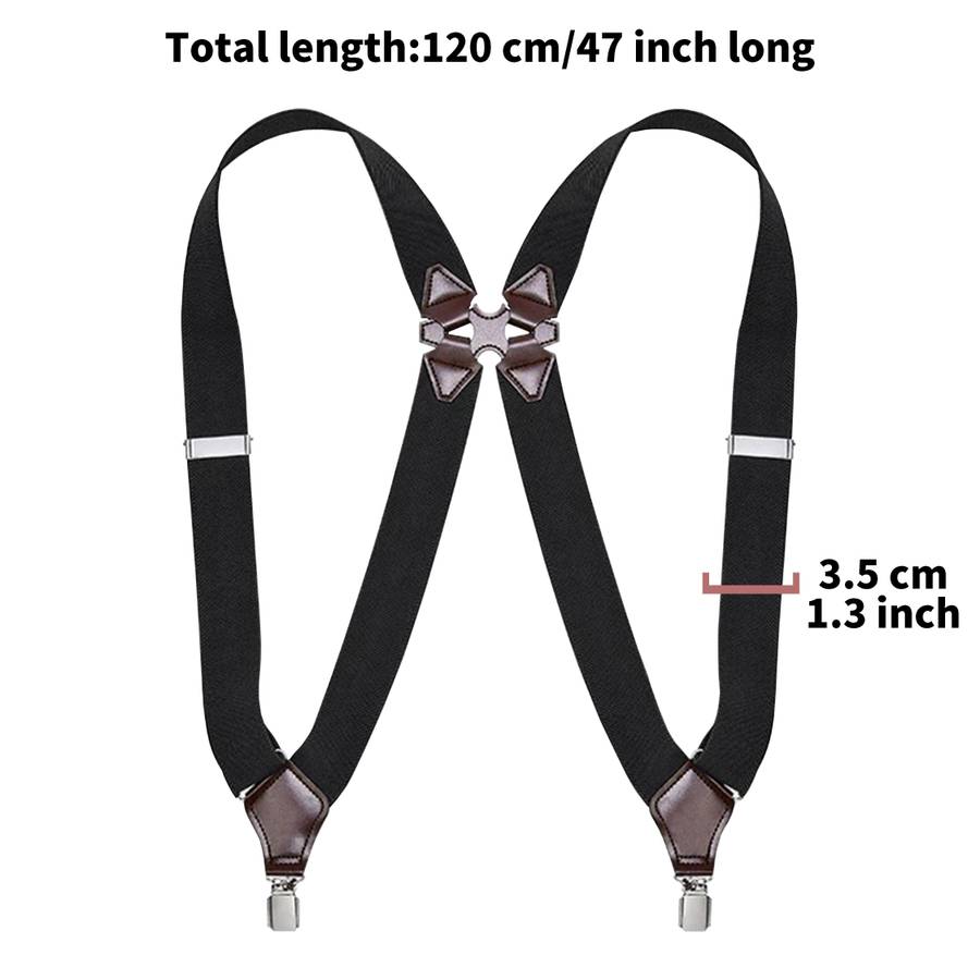 Black - Stylish Elastic Formal Men's Suspenders with Side Clips Adjustable Length Back Braces Trouse