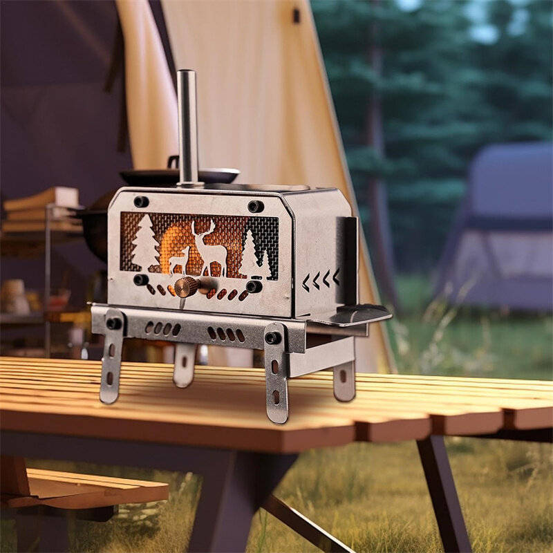 Silver - Portable Mini Stainless Steel Outdoor Wood Stove,Decorative Incense Holder for Christmas Tr