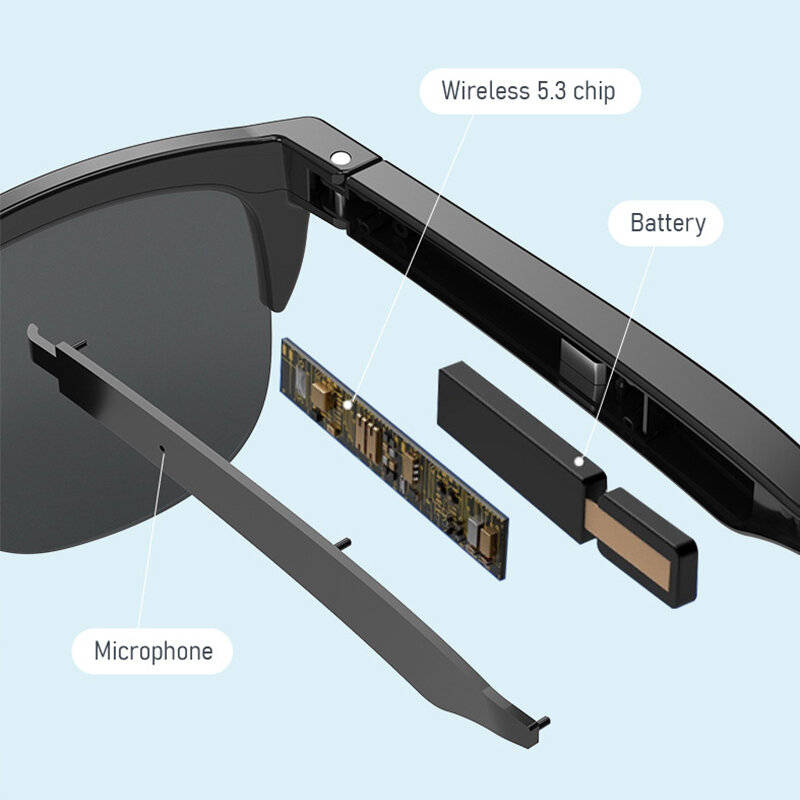 Black - F06 bluetooth AI Translator Smart Sunglasses HiFi Sound UV380 Protection Lightweight Open-ea