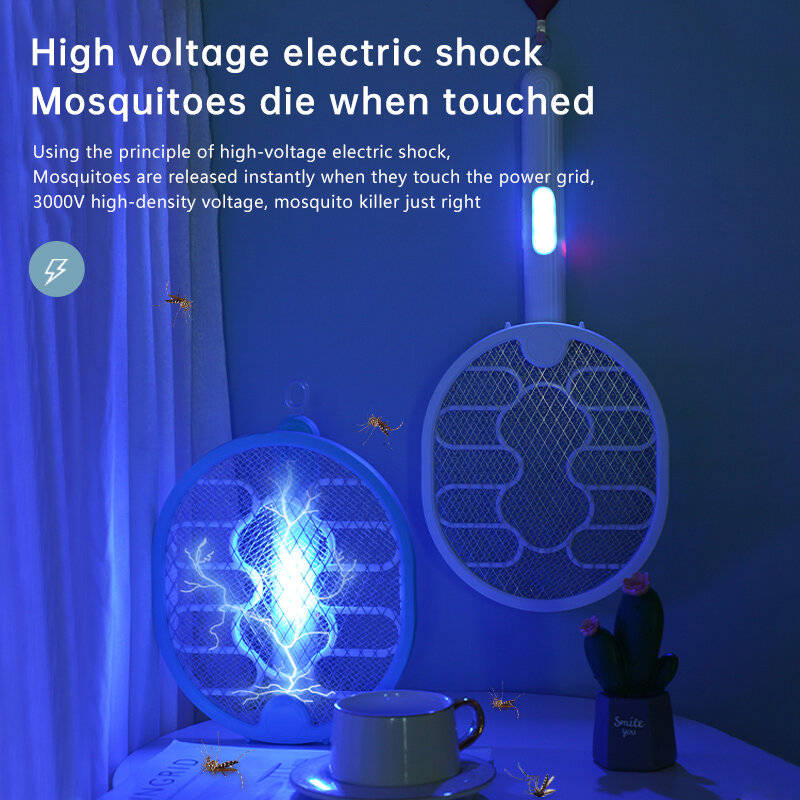 White - AGSIVO 3 In 1 3000V Cordless Rechargeable Electric Mosquito Bug Zapper Foldable Handheld Mos