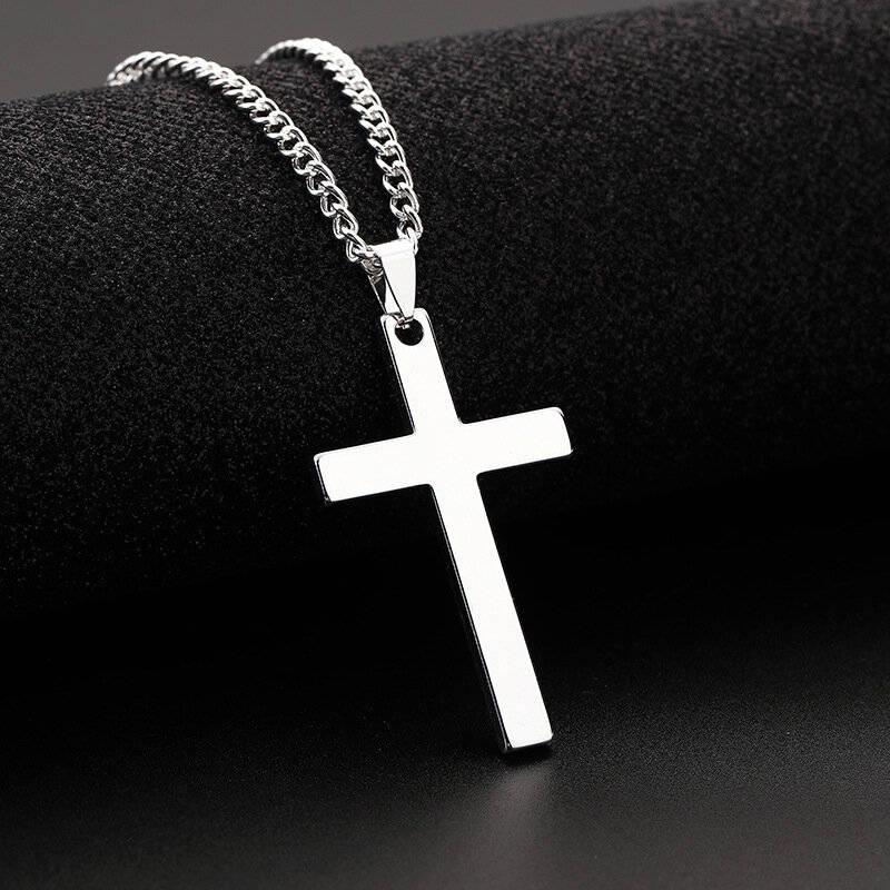 Gold - Fashion Cross Pendant Necklace Women Men Stainless Steel Link Chain Charm Necklace Cool Boys