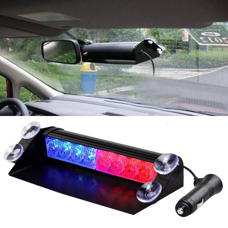Blue - LED Car Warning Light Front Windshield Warning Light 8LED Emergency Dash Strobe Lights Emerge