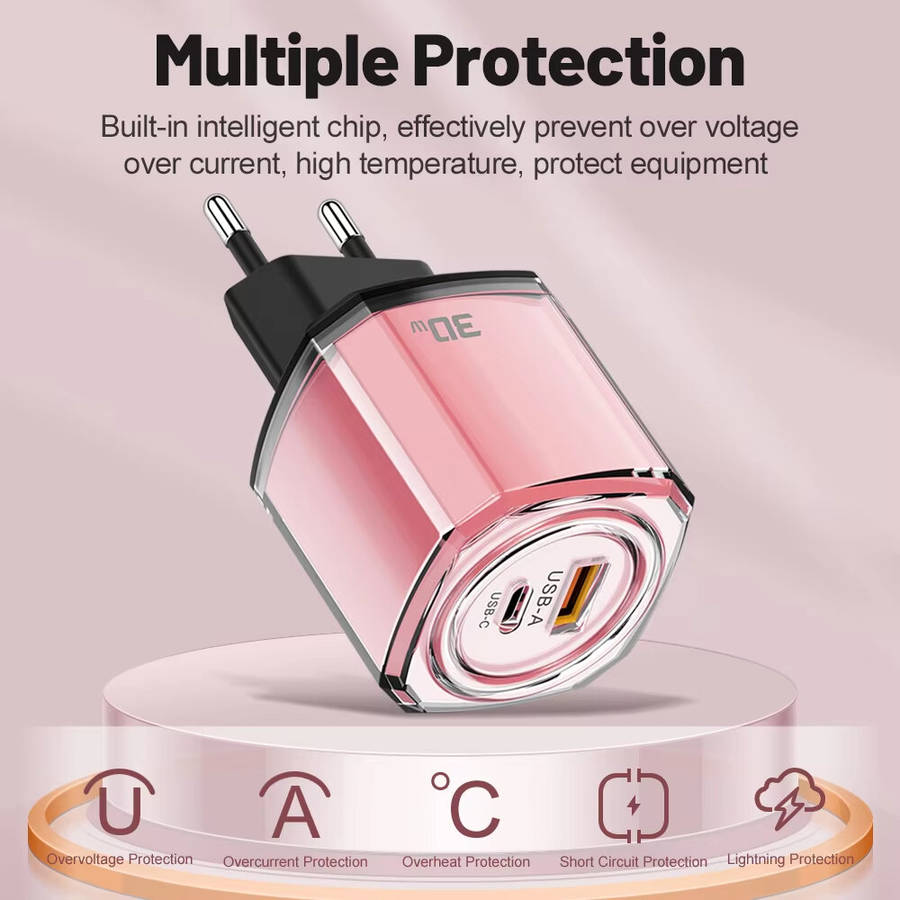 Green - AR-242 30W 2-Port USB PD Charger USB-A+USB-C PD Fast Charging Wall Charger Adapter EU Plug f