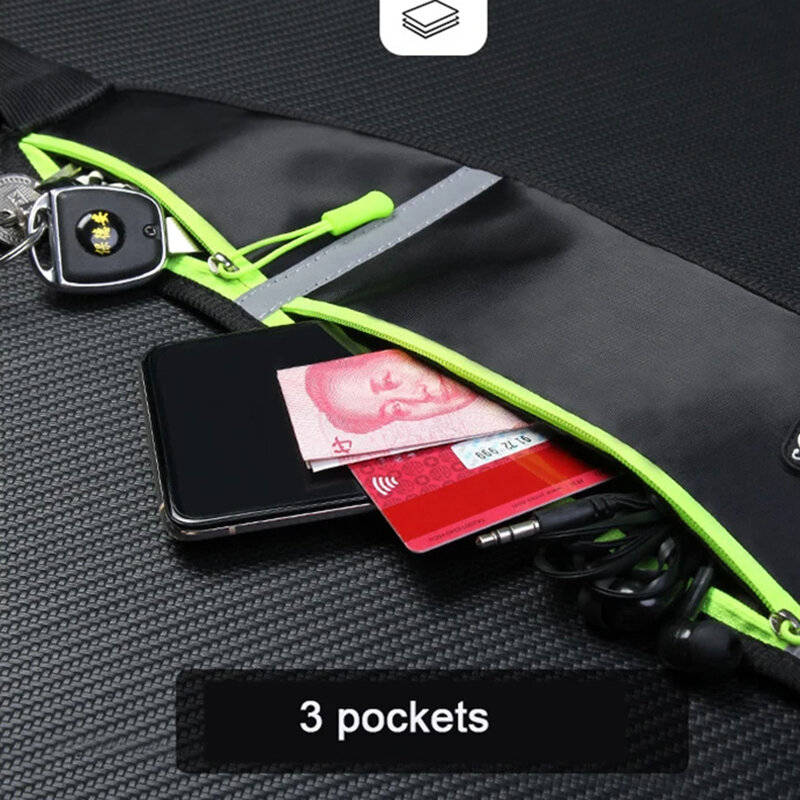 Black - Running Black Grey Waist Bag Adjustable High Capacity Lightweight Waterproof Sports Fanny Pa