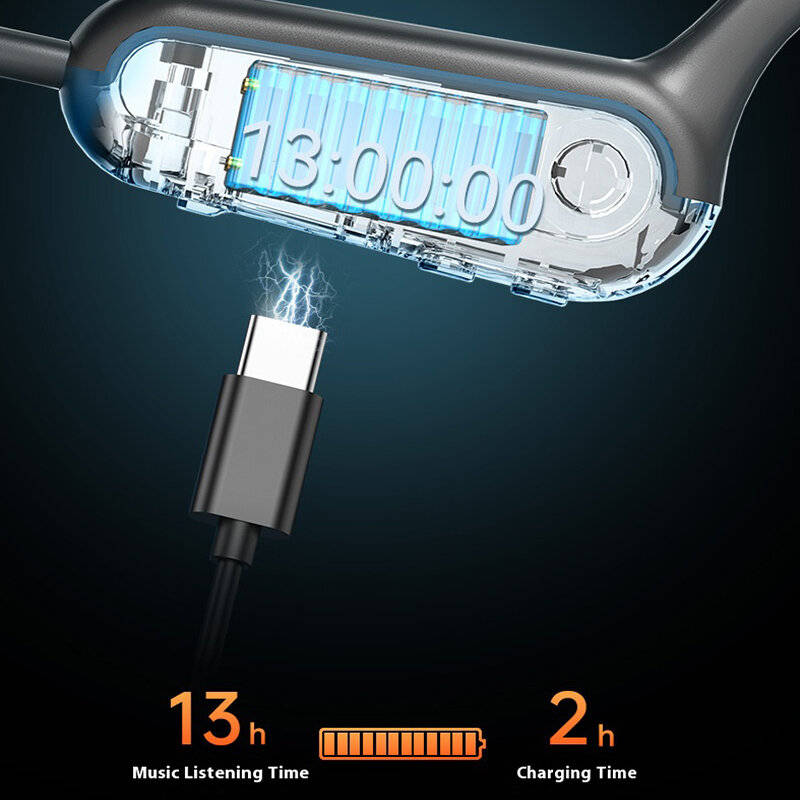 White - BE13 Open Headset Neckband Bone Conduction Earphone bluetooth 5.4 Bass HD Call 360 Flexible