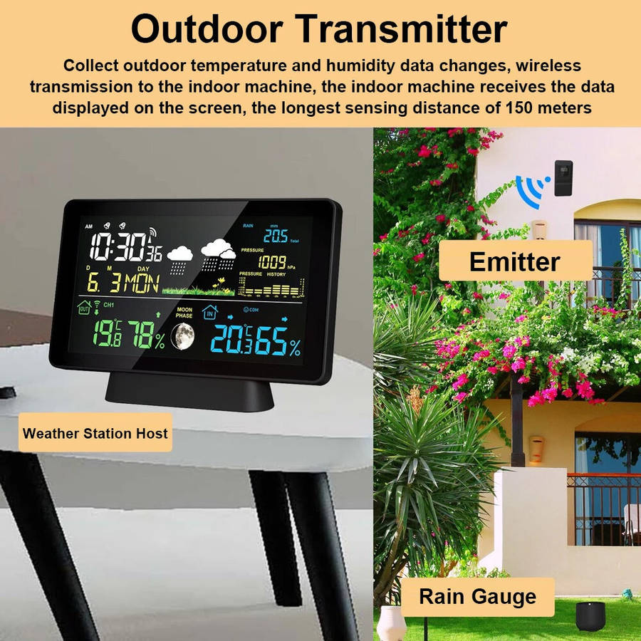#1 - Multi-function Professional Weather Station Alarm Clock Wireless Indoor Outdoor Thermometer Wit