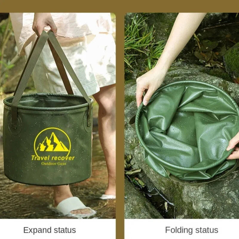 Khaki - 20L Collapsible Bucket Folding Large Capacity Leakproof Huge Loading Fishing Bucket Camping