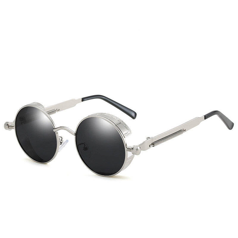 Grey - Men's Polarized Sunglasses Round Gothic Steampunk Sunglasses Men Vintage Metal Clear Lens Gla
