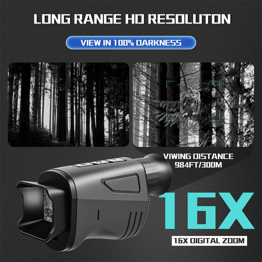 Black - IPRee 1080P HD Monocular with 16X Digital Zoom, 7-Level Brightness Adjustment, Clear Viewing
