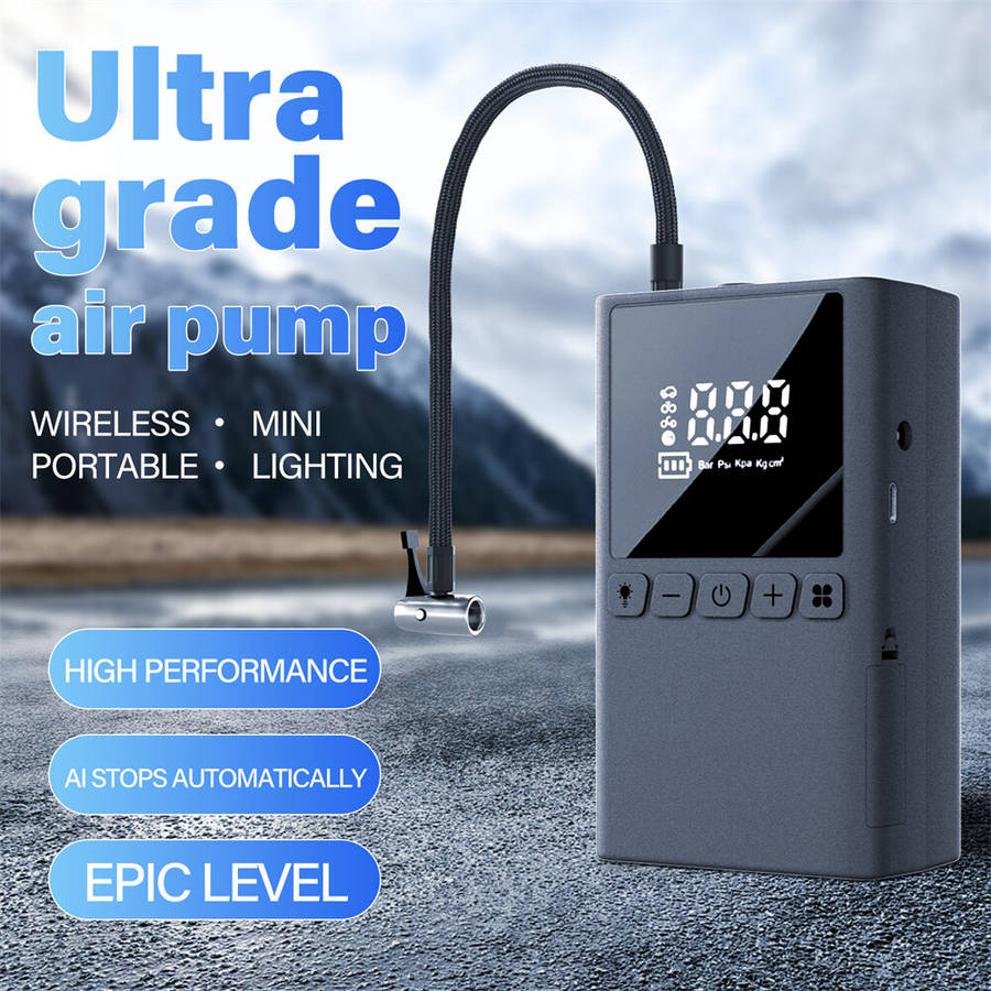 Black - Portable Wireless Multi-functional Inflatable Pump 100W Digital Display LED Lighting AI Auto