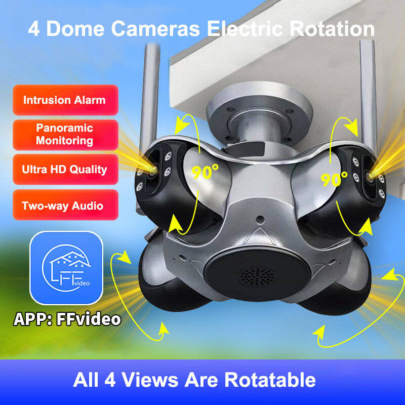 EU Plug - 4MP+4MP+4MP+4MP Multi-directional Camera Four-screen Panoramic Home Outdoor HD Ball Wirele