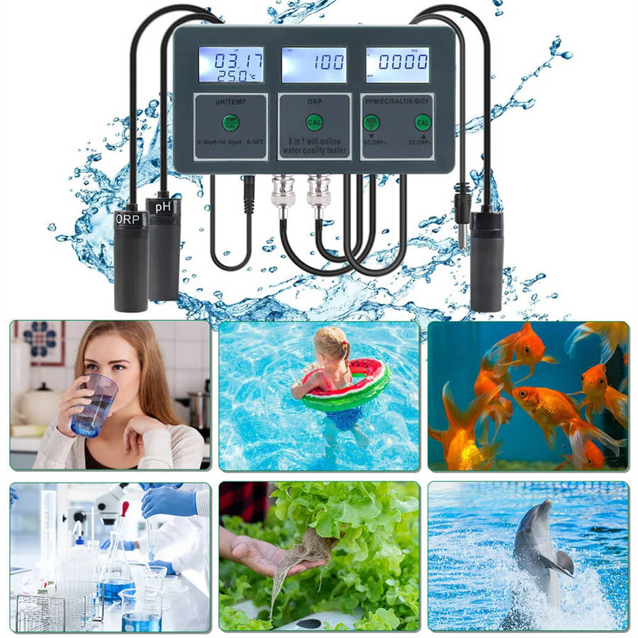 US Plug - WiFi Tuya Smart Water Quality Tester PH ORP TDS EC SALT S.G TEMP CF Monitor Controller Aqu