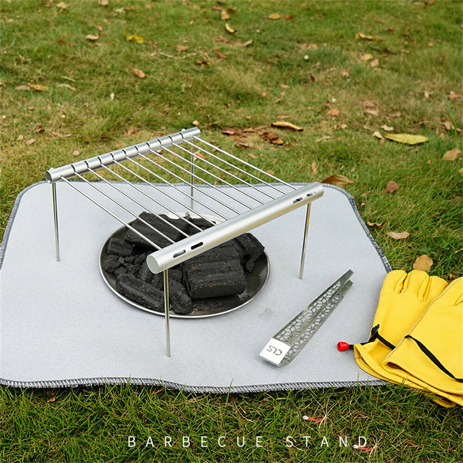 Silver - IPRee Mini Pocket BBQ Grill Portable Stainless Steel BBQ Grill Folding BBQ Grill Stove Rack