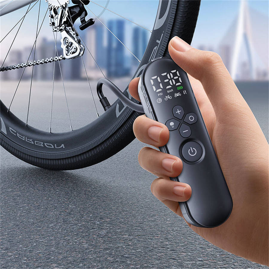 Black - NEWO T05 120PSI Mini Electric Bike Air Pump with LED Night Light Tire Pressure Display Type-